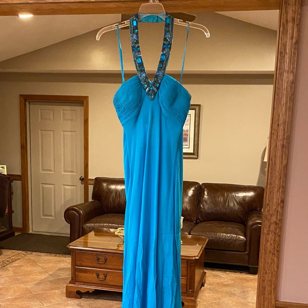 Turquoise Blue Cache Full Length Gown Size 8 - image 1
